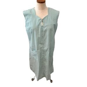 Vintage 60s Blue and White Striped Zippered Front House Dress